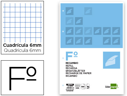 Recambio Liderpapel Din A-4 100h 60g/m² c/6mm. con margen 4 taladros